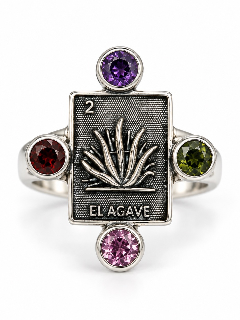 Sterling Silver 'El Agave' Multistone Ring with Purple and Pink Accents
